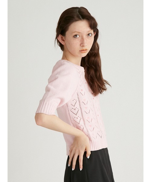 FURFUR(ファーファー)の「ハート刺繍アイレットニット(ニット/セーター・レディース・ライトブルー/ブラック/ピンク・FREE)」の11枚目の写真