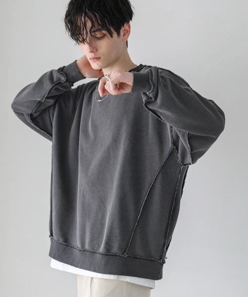 裏毛インディゴ染めアウトステッチトレーナー（スウェット