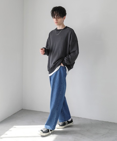 新品★NEOSARTIC★インディゴ染めスウェット★デニムパンツ ジーンズ ロンハーマン 裏毛インディゴ染めアウトステッチトレーナー（スウェット