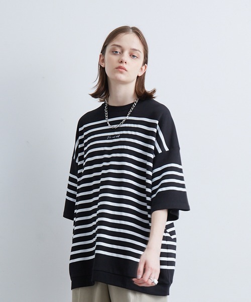 JUNRED（ジュンレッド）の「2ポイントショートスリーブワイドTシャツ（Tシャツ/カットソー・メンズ・ホワイト/チャコールグレー/ブルー系その他/ライトグレー/ブラック系その他/ブラック/オフホワイト/キナリ・S/L/M）」の5枚目の写真