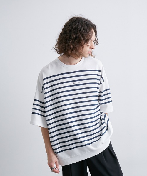 JUNRED（ジュンレッド）の「2ポイントショートスリーブワイドTシャツ（Tシャツ/カットソー・メンズ・ホワイト/チャコールグレー/ブルー系その他/ライトグレー/ブラック系その他/ブラック/オフホワイト/キナリ・S/L/M）」の8枚目の写真