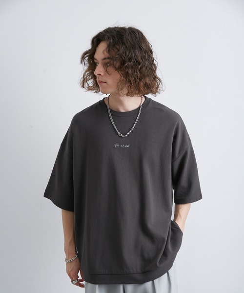 JUNRED（ジュンレッド）の「2ポイントショートスリーブワイドTシャツ（Tシャツ/カットソー・メンズ・ホワイト/チャコールグレー/ブルー系その他/ライトグレー/ブラック系その他/ブラック/オフホワイト/キナリ・S/L/M）」の6枚目の写真