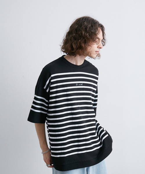 JUNRED（ジュンレッド）の「2ポイントショートスリーブワイドTシャツ（Tシャツ/カットソー・メンズ・ホワイト/チャコールグレー/ブルー系その他/ライトグレー/ブラック系その他/ブラック/オフホワイト/キナリ・S/L/M）」の10枚目の写真