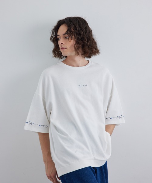 JUNRED（ジュンレッド）の「2ポイントショートスリーブワイドTシャツ（Tシャツ/カットソー・メンズ・ホワイト/チャコールグレー/ブルー系その他/ライトグレー/ブラック系その他/ブラック/オフホワイト/キナリ・S/L/M）」の9枚目の写真