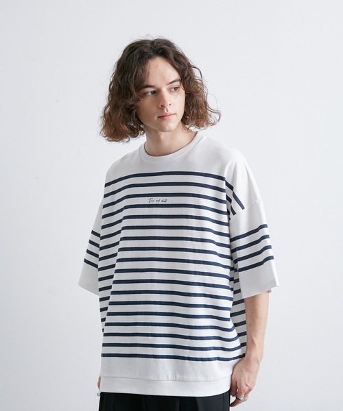 JUNRED（ジュンレッド）の「2ポイントショートスリーブワイドTシャツ（Tシャツ/カットソー・メンズ・ホワイト/チャコールグレー/ブルー系その他/ライトグレー/ブラック系その他/ブラック/オフホワイト/キナリ・S/L/M）」の11枚目の写真