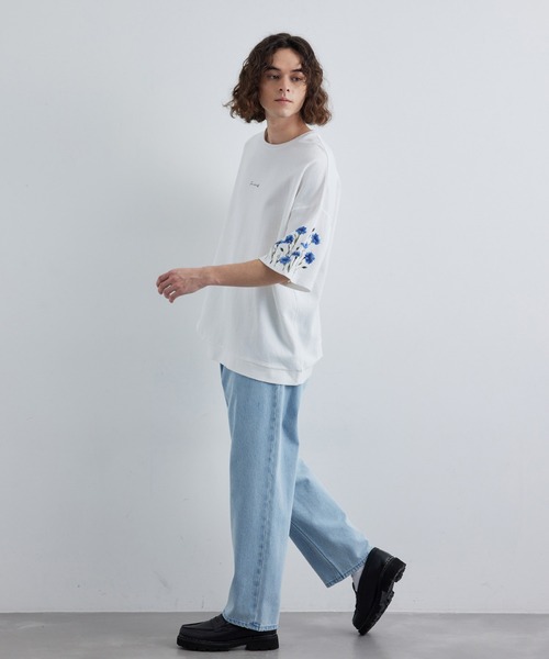 JUNRED（ジュンレッド）の「2ポイントショートスリーブワイドTシャツ（Tシャツ/カットソー・メンズ・ホワイト/チャコールグレー/ブルー系その他/ライトグレー/ブラック系その他/ブラック/オフホワイト/キナリ・S/L/M）」の12枚目の写真