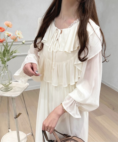 apres jour(アプレジュール)の「楊柳シアーフリルワンピース【ZOZOTOWN限定アイテム】(ワンピース・レディース・アイボリー/ブラック/スモークピンク・X-LARGE/フリー)」の7枚目の写真