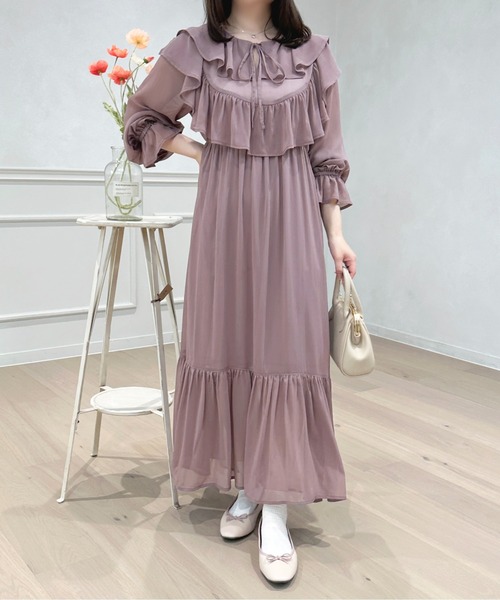 apres jour(アプレジュール)の「楊柳シアーフリルワンピース【ZOZOTOWN限定アイテム】(ワンピース・レディース・アイボリー/ブラック/スモークピンク・X-LARGE/フリー)」の4枚目の写真