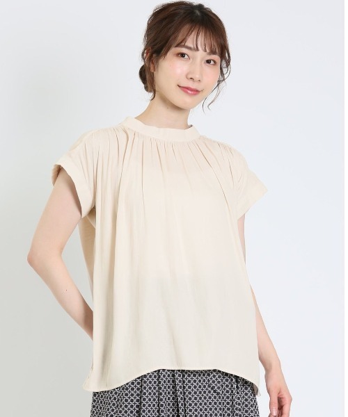 m.f.editorial(エムエフエディトリアル)の「m.f.エディトリアル レディース ハイブリッド プチハイネック半袖プルオーバー(Tシャツ/カットソー・レディース・ホワイト/ブラック/ベージュ/サックスブルー・MEDIUM/LARGE)」の4枚目の写真