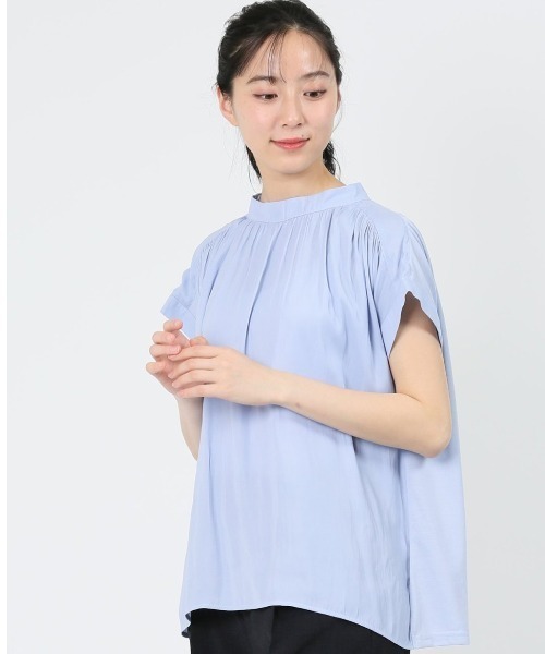 m.f.editorial(エムエフエディトリアル)の「m.f.エディトリアル レディース ハイブリッド プチハイネック半袖プルオーバー(Tシャツ/カットソー・レディース・ホワイト/ブラック/ベージュ/サックスブルー・MEDIUM/LARGE)」の1枚目の写真