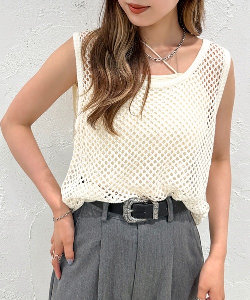 apres jour mignon(アプレジュールミニョン)の「メッシュタンクトップ【ZOZOTOWN限定アイテム】(タンクトップ・レディース・オフホワイト/ブラック/グリーン/ブルー・フリー/X-LARGE)」の2枚目の写真