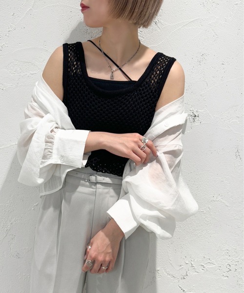 apres jour mignon(アプレジュールミニョン)の「メッシュタンクトップ【ZOZOTOWN限定アイテム】(タンクトップ・レディース・オフホワイト/ブラック/グリーン/ブルー・フリー/X-LARGE)」の14枚目の写真