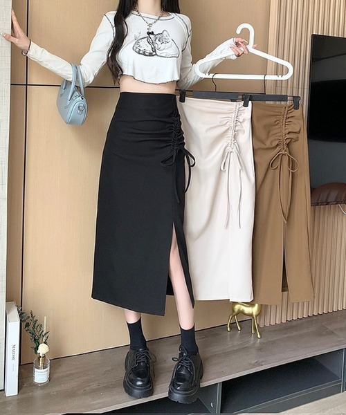 Jasmine Grandiflorum（ジャスミングランディフローラム）の「【Jasmine】ギャザーストリングスAラインスカート（スカート・レディース・ブラック/ベージュ・LARGE/SMALL/MEDIUM）」の16枚目の写真