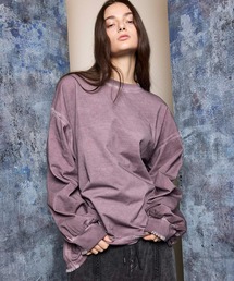 《UNISEX》Embroidery Damage Over-Dye Crew Neck Long-Sleeve T-Shirts/オーバーダイエンブロイダリーダメージプライムオーバークルーネックロングスリーブカットソー【MAISON SPECIAL/メゾンスペシャル】