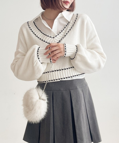 Heather（ヘザー）の「ステッチラインVネックニット 978330