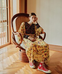 Freada/フリーダ　インドレーヨン花柄プリント刺繍ワンピース