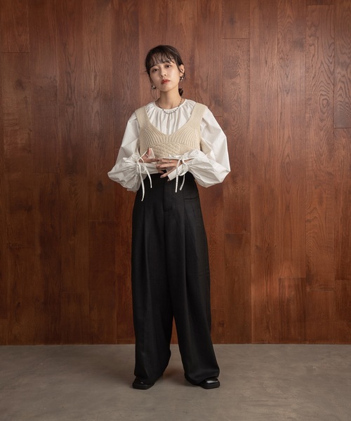 Amiur（エミレ）の「patchwork knit bustier（その他トップス・レディース・カーキ系/アイボリー・FREE）」の4枚目の写真