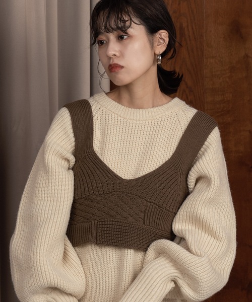 Amiur（エミレ）の「patchwork knit bustier（その他トップス・レディース・カーキ系/アイボリー・FREE）」の6枚目の写真