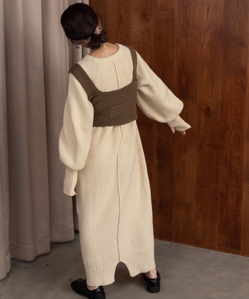 Amiur（エミレ）の「patchwork knit bustier（その他トップス・レディース・カーキ系/アイボリー・FREE）」の7枚目の写真