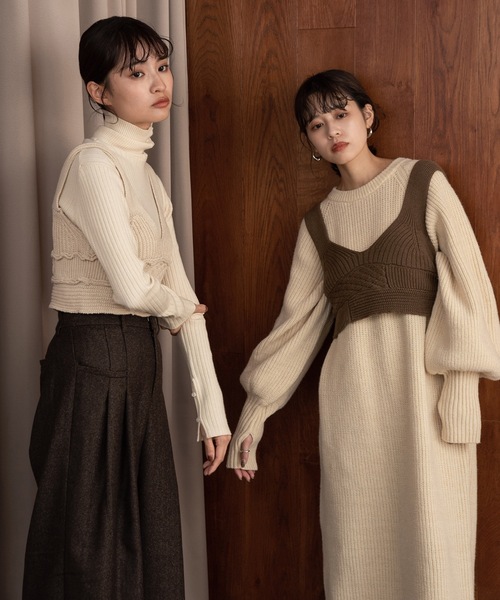 Amiur（エミレ）の「patchwork knit bustier（その他トップス・レディース・カーキ系/アイボリー・FREE）」の9枚目の写真