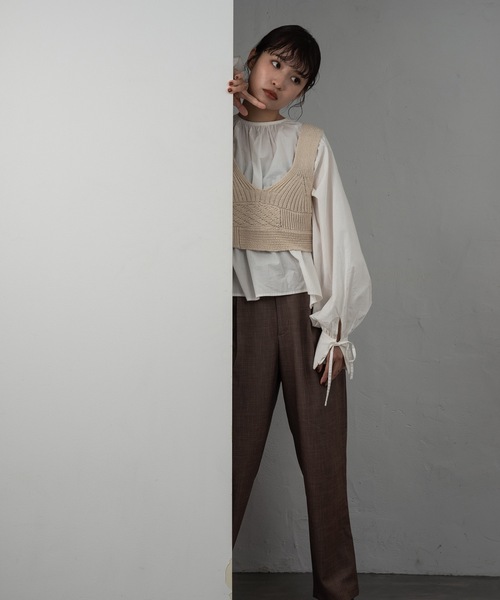 Amiur（エミレ）の「patchwork knit bustier（その他トップス・レディース・カーキ系/アイボリー・FREE）」の5枚目の写真