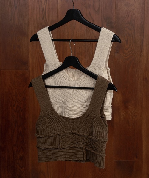 Amiur（エミレ）の「patchwork knit bustier（その他トップス・レディース・カーキ系/アイボリー・FREE）」の11枚目の写真