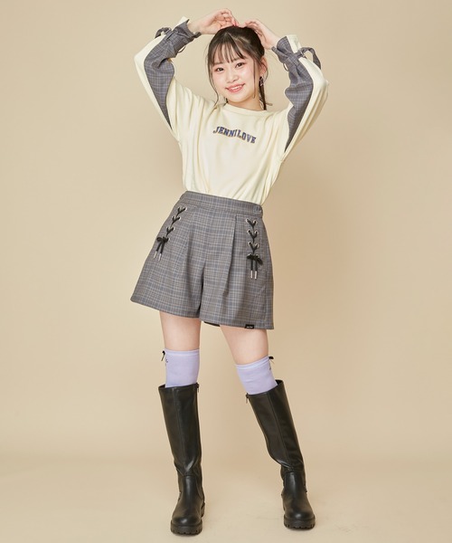 JENNI love（ジェニィラブ）の「【ウエスト調整可能】サイドレースアップチェックショーパン（その他パンツ・キッズ・ブラウン/グレー/グリーン・130cm/160cm/140cm/150cm）」の6枚目の写真