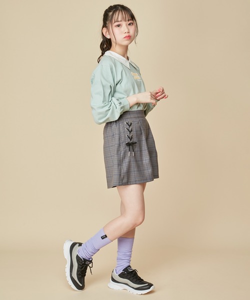 JENNI love（ジェニィラブ）の「【ウエスト調整可能】サイドレースアップチェックショーパン（その他パンツ・キッズ・ブラウン/グレー/グリーン・130cm/160cm/140cm/150cm）」の7枚目の写真