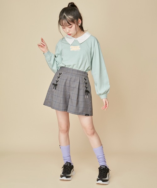 JENNI love（ジェニィラブ）の「【ウエスト調整可能】サイドレースアップチェックショーパン（その他パンツ・キッズ・ブラウン/グレー/グリーン・130cm/160cm/140cm/150cm）」の8枚目の写真