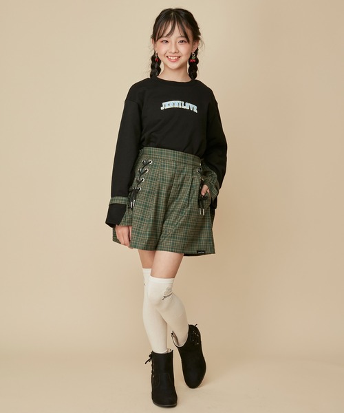 JENNI love（ジェニィラブ）の「【ウエスト調整可能】サイドレースアップチェックショーパン（その他パンツ・キッズ・ブラウン/グレー/グリーン・130cm/160cm/140cm/150cm）」の9枚目の写真