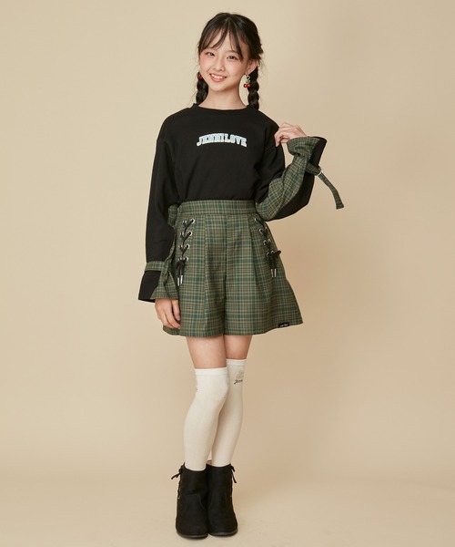 JENNI love（ジェニィラブ）の「【ウエスト調整可能】サイドレースアップチェックショーパン（その他パンツ・キッズ・ブラウン/グレー/グリーン・130cm/160cm/140cm/150cm）」の10枚目の写真