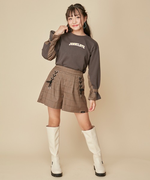 JENNI love（ジェニィラブ）の「【ウエスト調整可能】サイドレースアップチェックショーパン（その他パンツ・キッズ・ブラウン/グレー/グリーン・130cm/160cm/140cm/150cm）」の15枚目の写真