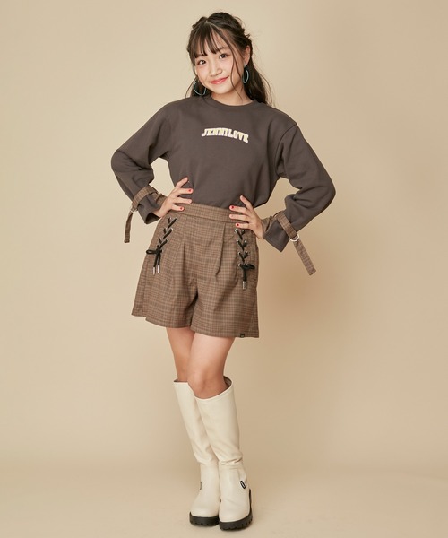 JENNI love（ジェニィラブ）の「【ウエスト調整可能】サイドレースアップチェックショーパン（その他パンツ・キッズ・ブラウン/グレー/グリーン・130cm/160cm/140cm/150cm）」の16枚目の写真