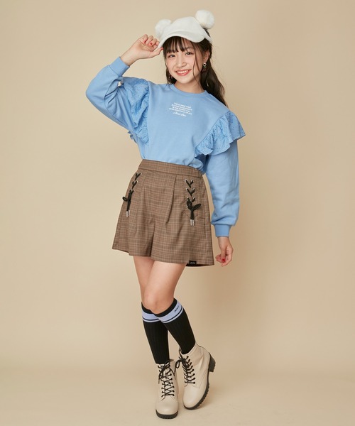 JENNI love（ジェニィラブ）の「【ウエスト調整可能】サイドレースアップチェックショーパン（その他パンツ・キッズ・ブラウン/グレー/グリーン・130cm/160cm/140cm/150cm）」の17枚目の写真