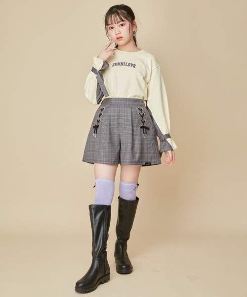 JENNI love（ジェニィラブ）の「【ウエスト調整可能】サイドレースアップチェックショーパン（その他パンツ・キッズ・ブラウン/グレー/グリーン・130cm/160cm/140cm/150cm）」の5枚目の写真