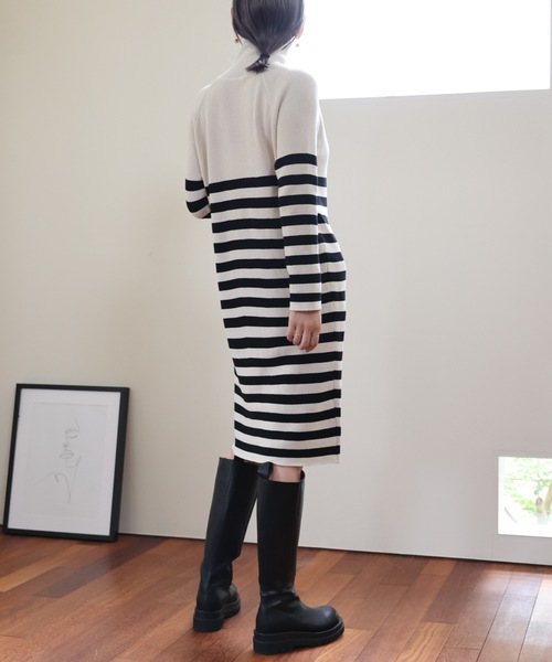 ULEULA（ウルア）の「ハーフZIPボーダーニットワンピース（ワンピース・レディース・アイボリー/ブラック・FREE）」の6枚目の写真