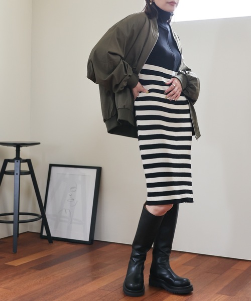 ULEULA（ウルア）の「ハーフZIPボーダーニットワンピース（ワンピース・レディース・アイボリー/ブラック・FREE）」の12枚目の写真