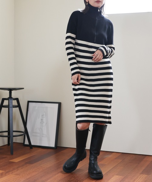 ULEULA（ウルア）の「ハーフZIPボーダーニットワンピース（ワンピース・レディース・アイボリー/ブラック・FREE）」の21枚目の写真