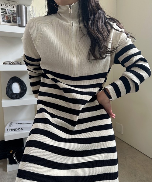 ULEULA（ウルア）の「ハーフZIPボーダーニットワンピース（ワンピース・レディース・アイボリー/ブラック・FREE）」の22枚目の写真