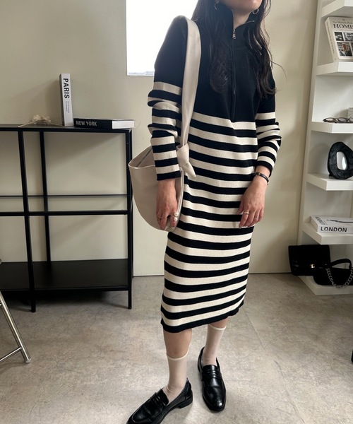 ULEULA（ウルア）の「ハーフZIPボーダーニットワンピース（ワンピース・レディース・アイボリー/ブラック・FREE）」の15枚目の写真