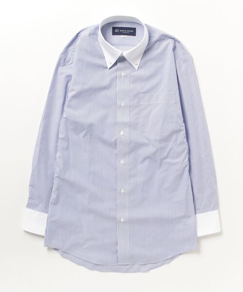 TOKYO SHIRTS(トウキョウシャツ)の「形態安定ノーアイロン クレリックボタンダウン 長袖ビジネスワイシャツ(ビジネスシャツ・メンズ・ブルー・首回り43cm-裄丈86cm/首回り39cm-裄丈84cm/首回り41cm-裄丈86cm/首回り39cm-裄丈80cm/首回り42cm-裄丈82cm/首回り42cm-裄丈86cm/首回り41cm-裄丈82cm/首回り37cm-裄丈80cm/首回り43cm-裄丈82cm/首回り37cm-裄丈84cm)」の2枚目の写真
