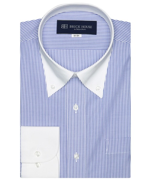 TOKYO SHIRTS(トウキョウシャツ)の「形態安定ノーアイロン クレリックボタンダウン 長袖ビジネスワイシャツ(ビジネスシャツ・メンズ・ブルー・首回り43cm-裄丈86cm/首回り39cm-裄丈84cm/首回り41cm-裄丈86cm/首回り39cm-裄丈80cm/首回り42cm-裄丈82cm/首回り42cm-裄丈86cm/首回り41cm-裄丈82cm/首回り37cm-裄丈80cm/首回り43cm-裄丈82cm/首回り37cm-裄丈84cm)」の1枚目の写真