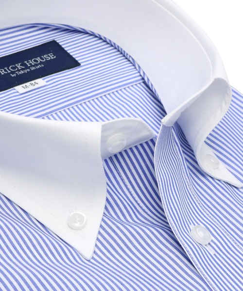 TOKYO SHIRTS(トウキョウシャツ)の「形態安定ノーアイロン クレリックボタンダウン 長袖ビジネスワイシャツ(ビジネスシャツ・メンズ・ブルー・首回り43cm-裄丈86cm/首回り39cm-裄丈84cm/首回り41cm-裄丈86cm/首回り39cm-裄丈80cm/首回り42cm-裄丈82cm/首回り42cm-裄丈86cm/首回り41cm-裄丈82cm/首回り37cm-裄丈80cm/首回り43cm-裄丈82cm/首回り37cm-裄丈84cm)」の4枚目の写真