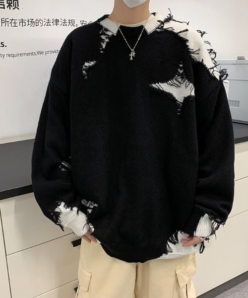 MGV（エムジーヴィー）の「ストリートダメージドッキングニット（ニット/セーター・メンズ・グレー/ブラック・X-LARGE/LARGE/MEDIUM）」の2枚目の写真