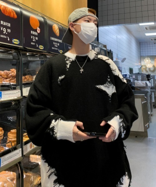 MGV（エムジーヴィー）の「ストリートダメージドッキングニット（ニット/セーター・メンズ・グレー/ブラック・X-LARGE/LARGE/MEDIUM）」の3枚目の写真