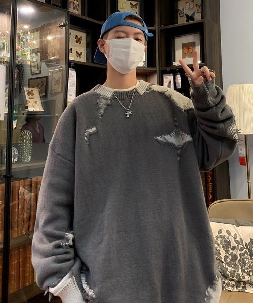 MGV（エムジーヴィー）の「ストリートダメージドッキングニット（ニット/セーター・メンズ・グレー/ブラック・X-LARGE/LARGE/MEDIUM）」の5枚目の写真