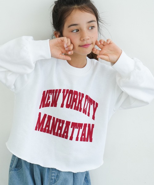 coca（coca）（コカ）の「キッズ　裏毛短丈ロゴトップス（スウェット・キッズ・ホワイト/ライトピンク・110/120/130/140）」の3枚目の写真