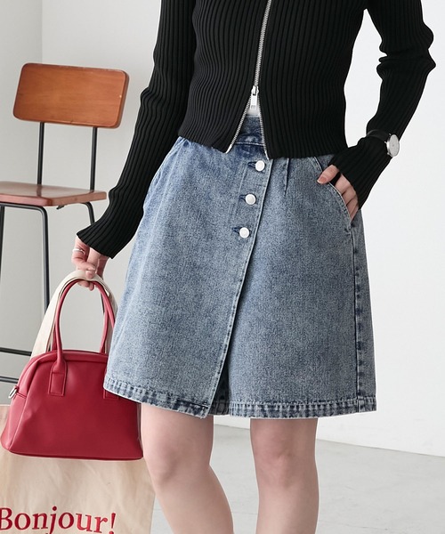 BONLECILL（ボンルシール）の「ラップデザインデニムショートパンツ（デニムパンツ・レディース・ブラック/ブルー系1/ネイビー・L/M）」の3枚目の写真