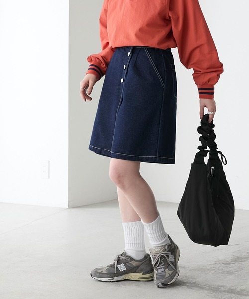 BONLECILL（ボンルシール）の「ラップデザインデニムショートパンツ（デニムパンツ・レディース・ブラック/ブルー系1/ネイビー・L/M）」の15枚目の写真