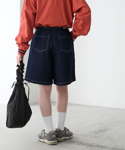 BONLECILL（ボンルシール）の「ラップデザインデニムショートパンツ（デニムパンツ・レディース・ブラック/ブルー系1/ネイビー・L/M）」の16枚目の写真